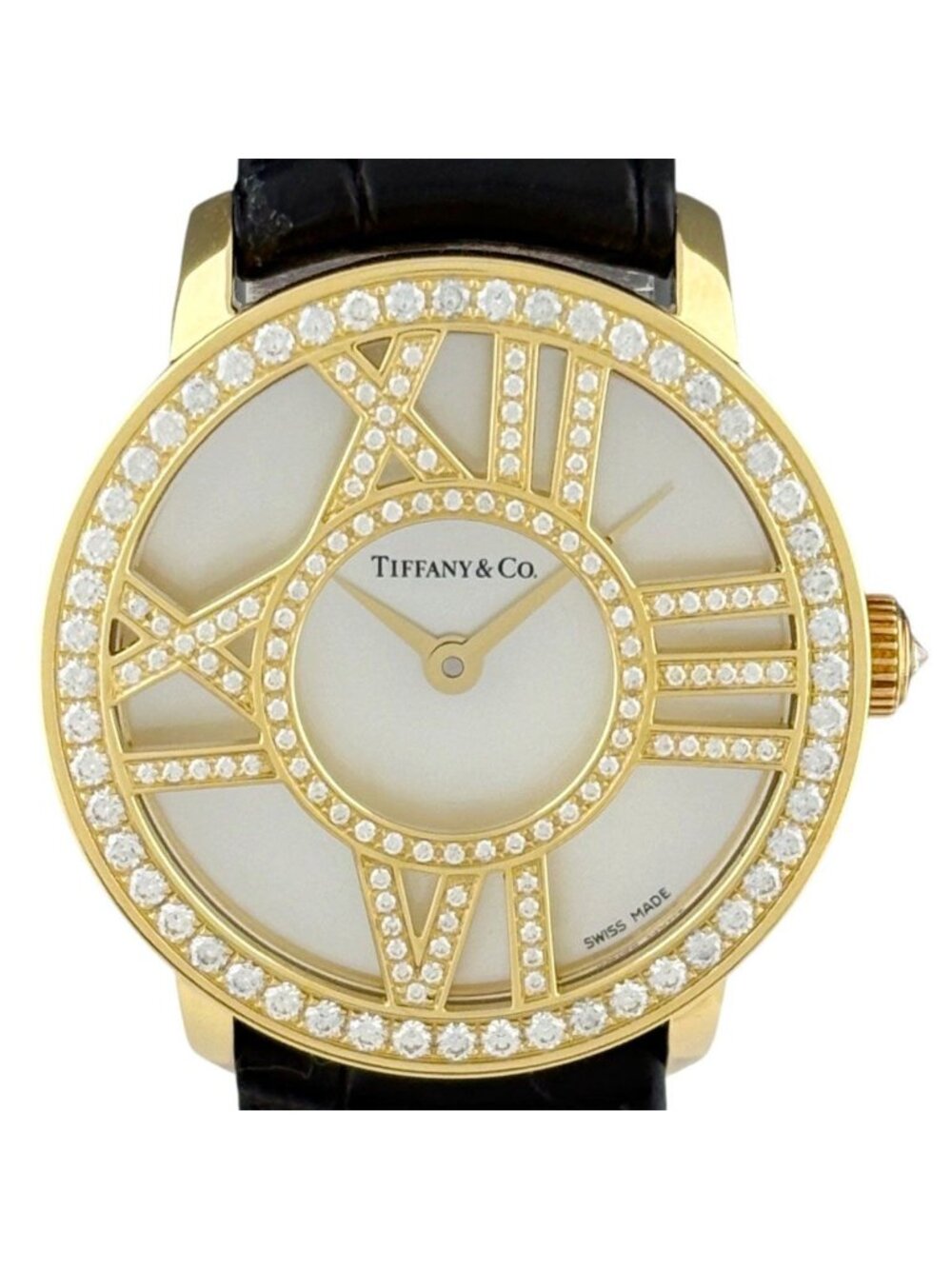 Tiffany & Co Atlas Cocktail Watch YG Diamond Quartz White
